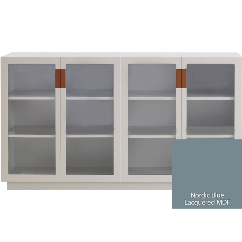Frame 160 Medium Vitrineskab Med Glasdøre, Nordic Blue / Cognacfarvet