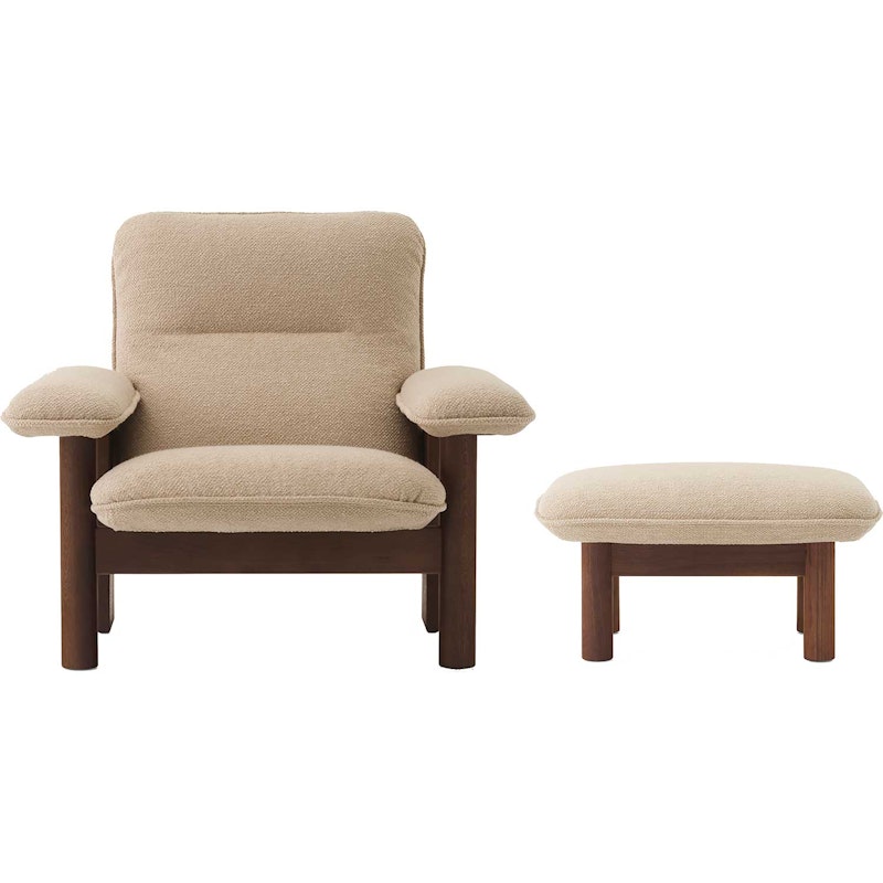 Brasilia Lænestol med Ottoman Walnut, Bouclé 02 Beige