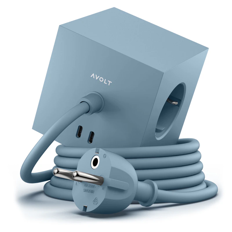 Square 1 Forlængerledning med USB-C / Magnet 1,8 m, Hajblå