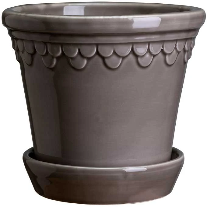 Bergs Potter Copenhagen Krukke Med Underkop 21 Cm - Krukker Terrakotta Pearl Grey - ITA-KCPG21S