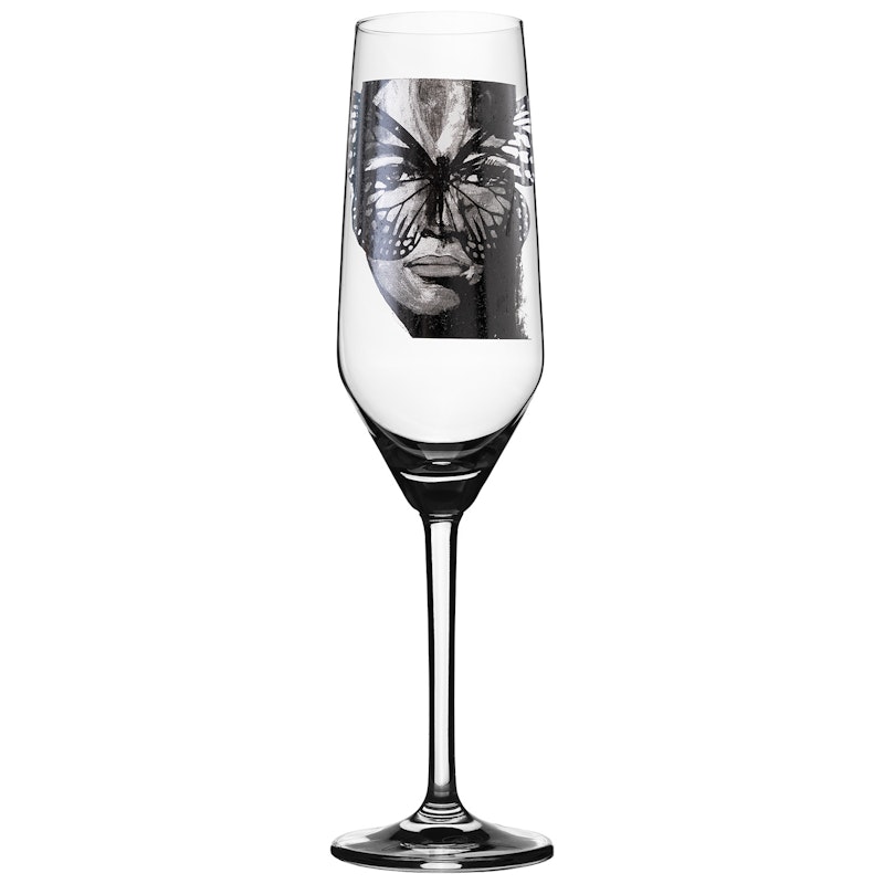 Golden Butterfly B&W Champagneglas