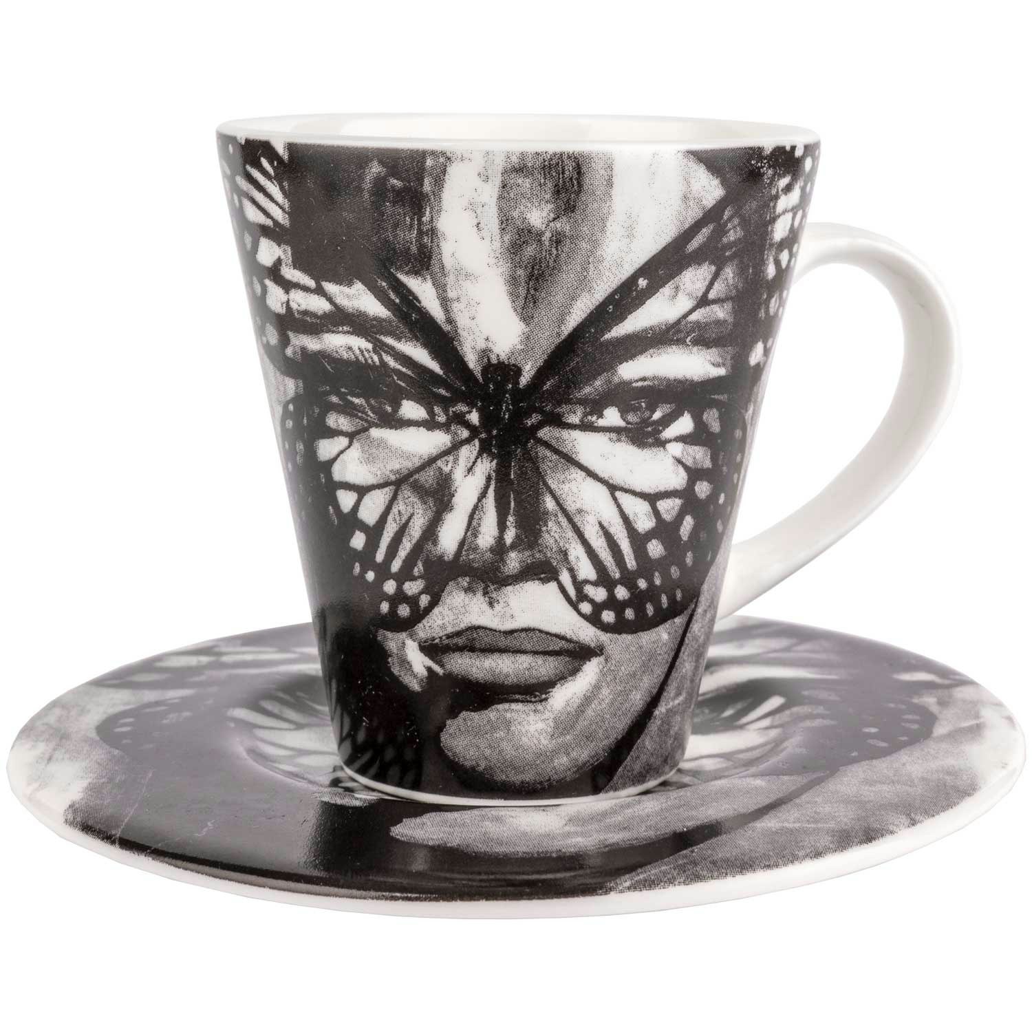 Carolina Gynning Espressokop Med Underkop Golden Butterfly Sort Og Hvid - Espressokopper Benporcel&aelig;n Sort Hvid - 776696