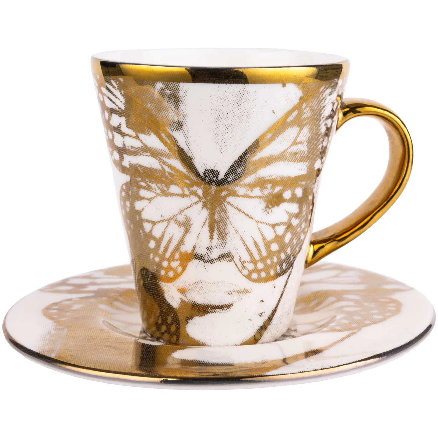 Carolina Gynning Espressokop Med Underkop Golden Butterfly - Espressokopper Benporcel&aelig;n Guld - 776697