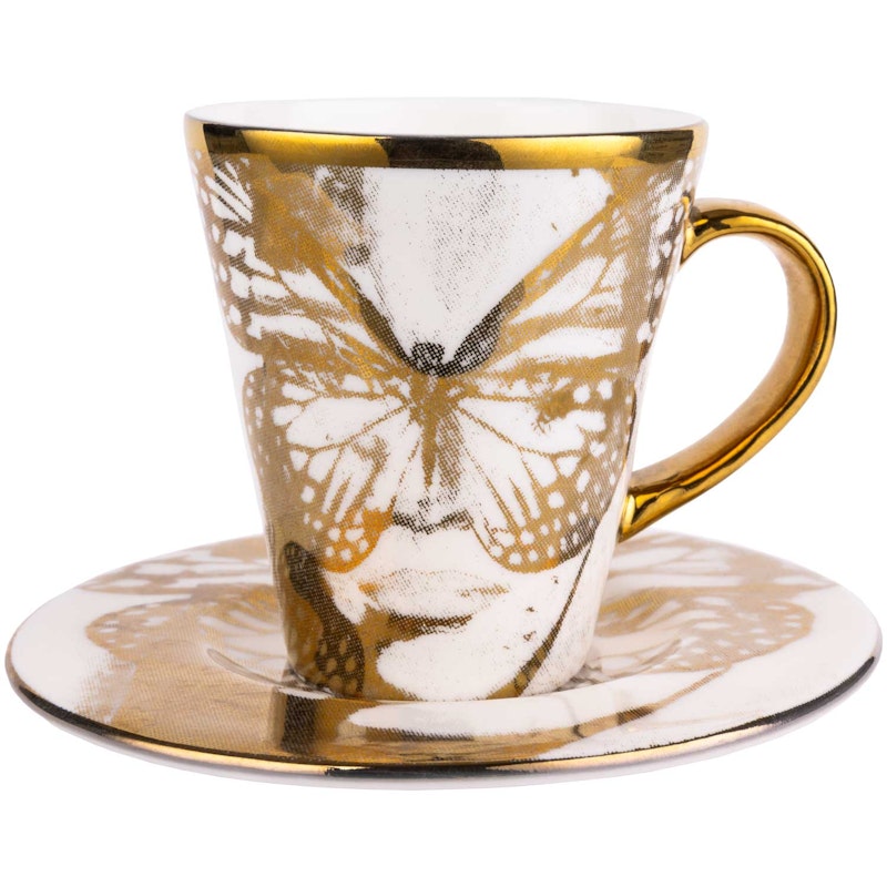 Espressokop Med Underkop, Golden Butterfly Guld