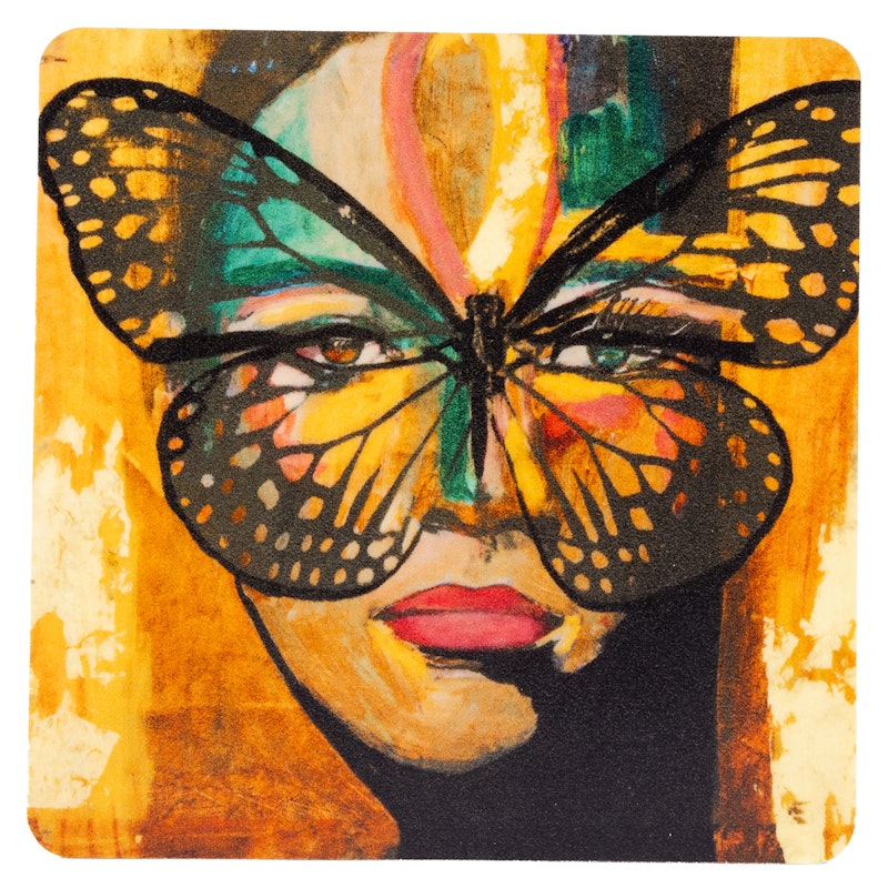 Golden Butterfly Glasbrik 9x9 cm, Flerfarvet