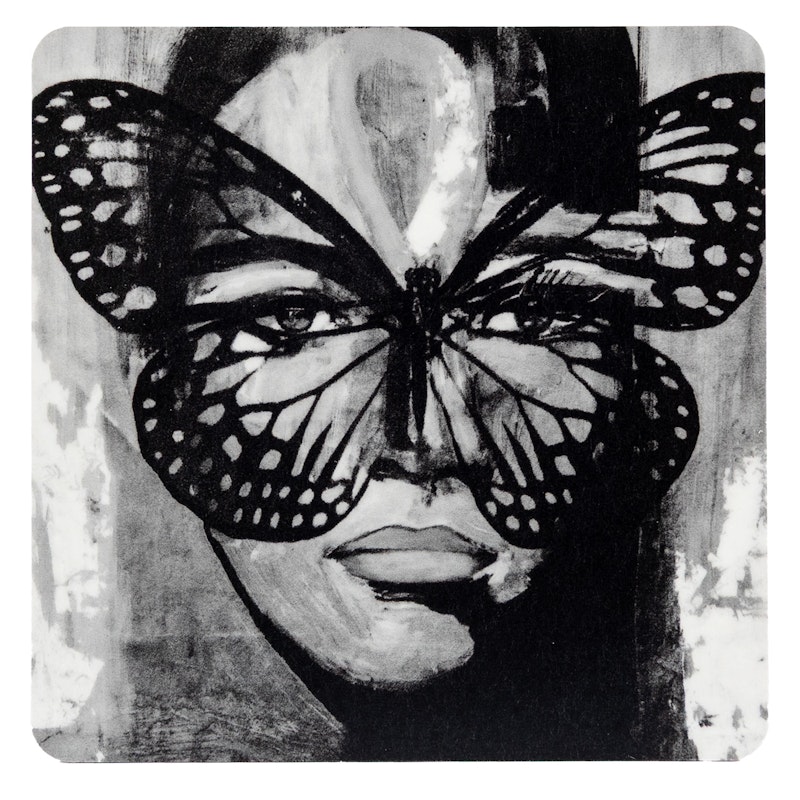 Golden Butterfly B&W Glasbrik 9x9 cm, Sort / Hvid