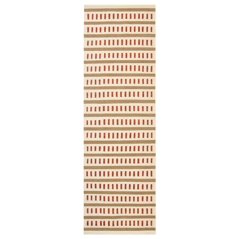 Ladakh Uldgulvtæppe 80x250 cm, Hvidt / Beige / Rust
