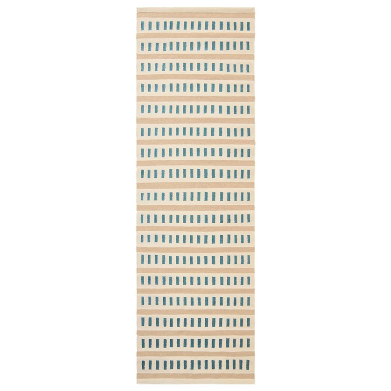 Ladakh Uldgulvtæppe 80x250 cm, Offwhite / Himmelblåt / Lys Beige