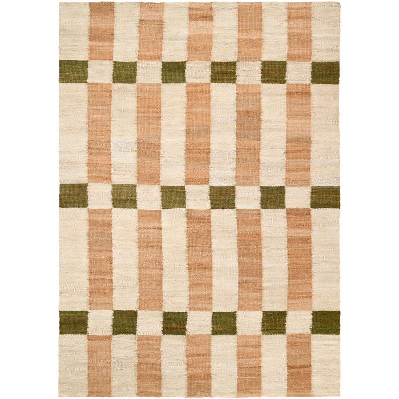 Checks Jutetæppe Naturligt / Grønt, 180x270 cm