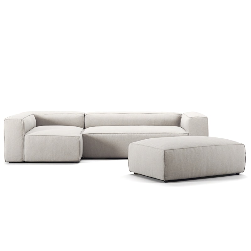 Grand 4-Personers Sofa Divan Venstre åbent endestykke med Fodskammel, Moon White