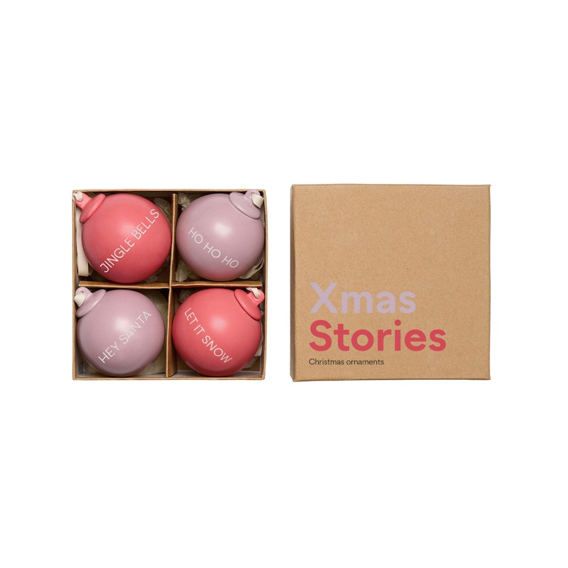 Xmas Stories Julekugler 4 cm 4-pak, Rosa