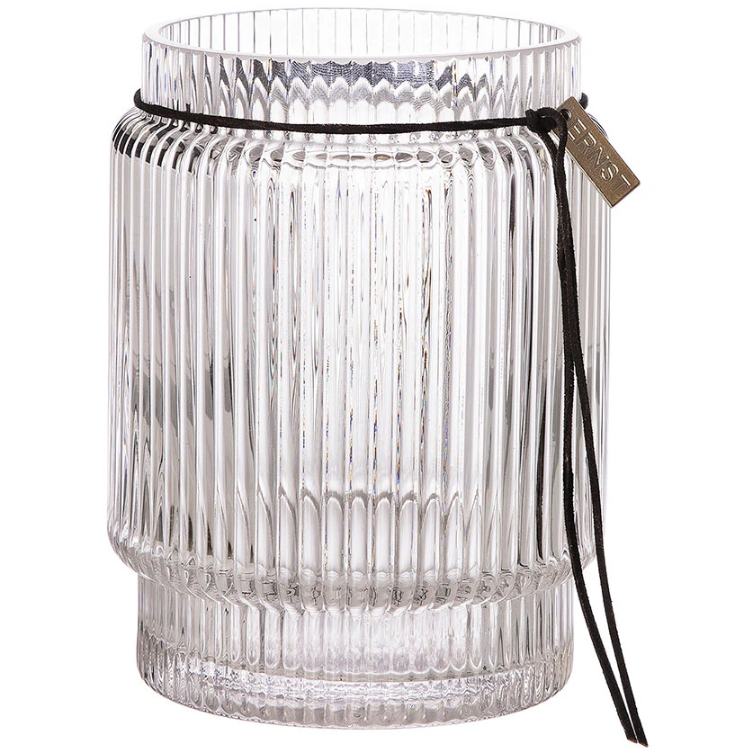 Ernst vase / Lysestage Med Riflet Struktur H10,8 Cm - Vaser Glas Klar - 364325