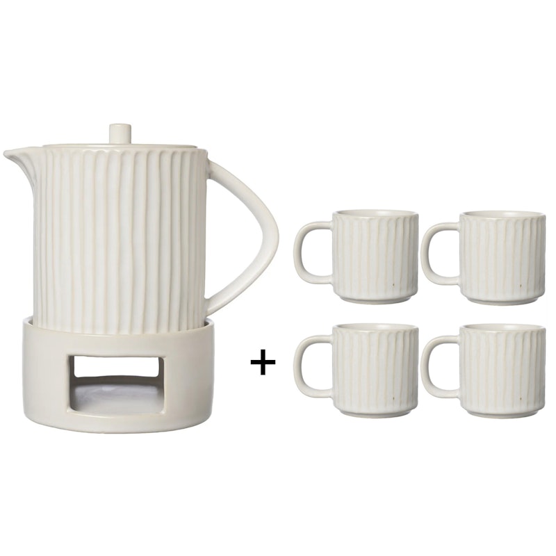 Gløggkande Med 4 Gløggkrus, Natural White