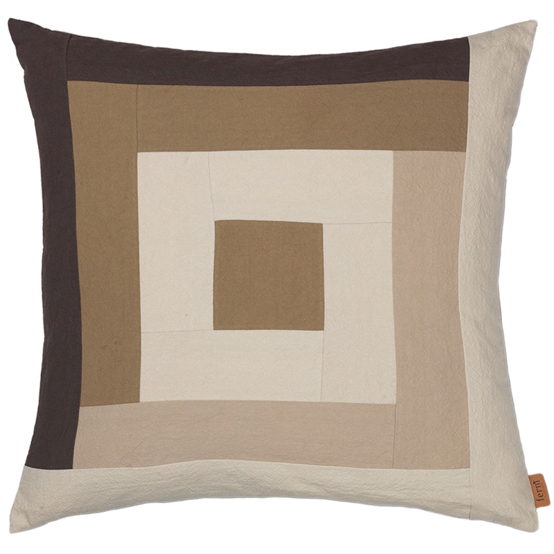 Border Patchwork Pude 50x50 cm, Dark Sand / Coffee