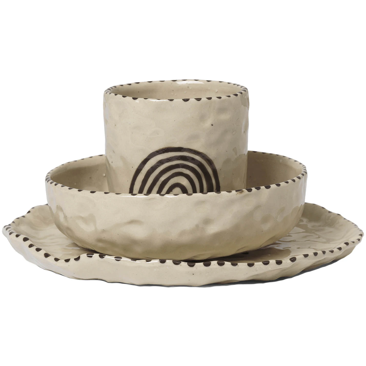 Ferm Living Naive Services&aelig;t 3 Dele t - &oslash;vrige-tallerkner-fad Stent&oslash;j R&oslash;dbrun - 1104269020