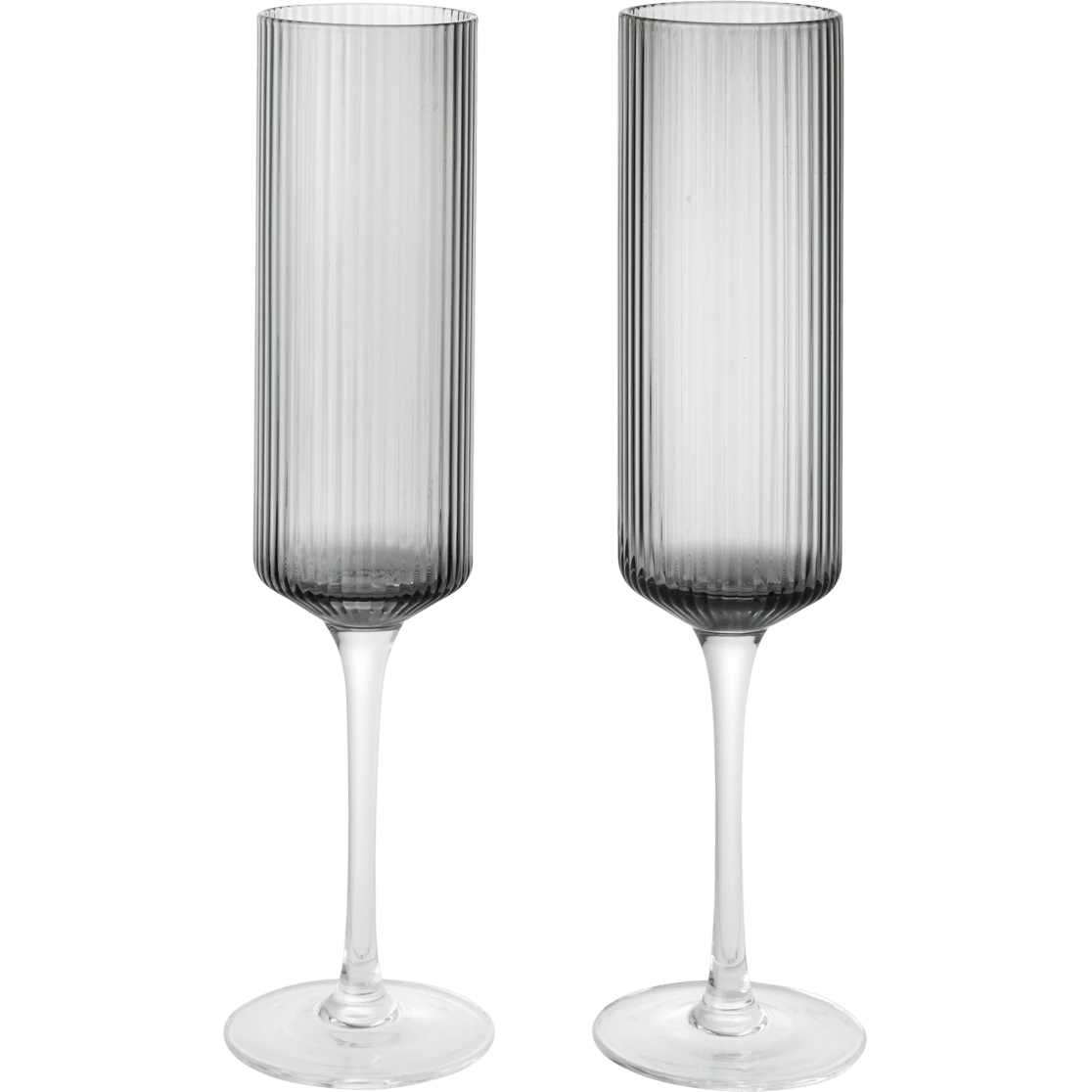 Ferm Living Ripple Champagneglas 2-pak Smoked Grey - Champagneglas Mundbl&aelig;st Glas R&oslash;ggr&aring; - 1104271424