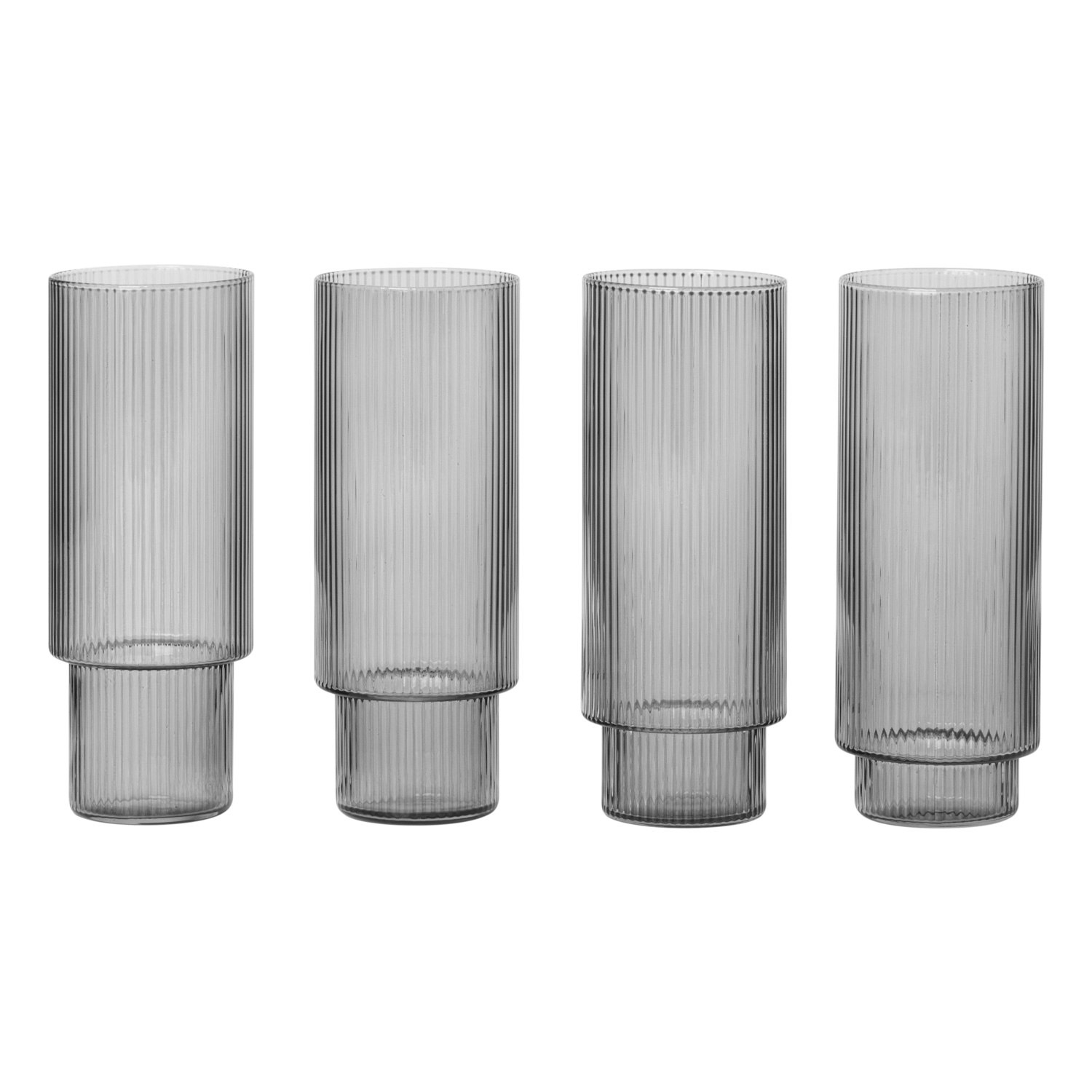 Ferm Living Ripple Longdrink Glas 4-pak Smoked Gray - Highball & Longdrink Mundbl&aelig;st Glas R&oslash;ggr&aring; - 100128112