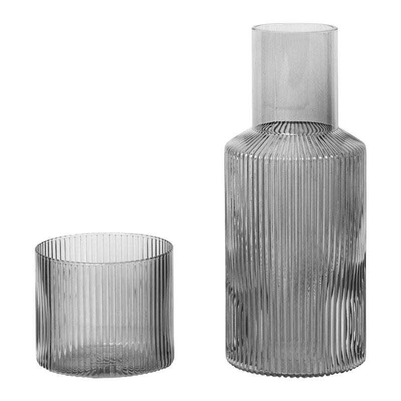 Ripple Small Carafe Set Karaffel med Drikkeglas, Smoked Grey