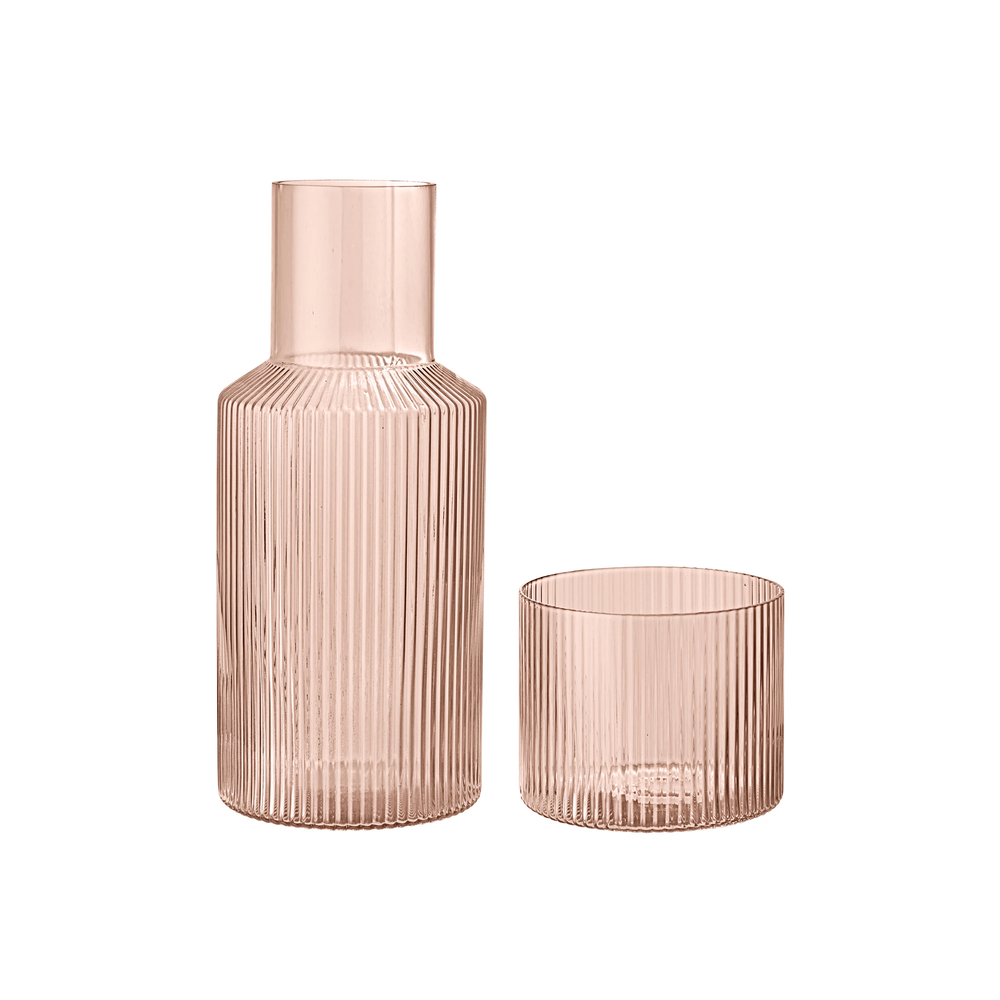 Ferm Living Ripple Karaffes&aelig;ttet 2-pak - Vandkarafler & Vandkander Mundbl&aelig;st Glas Blush - 1104274220