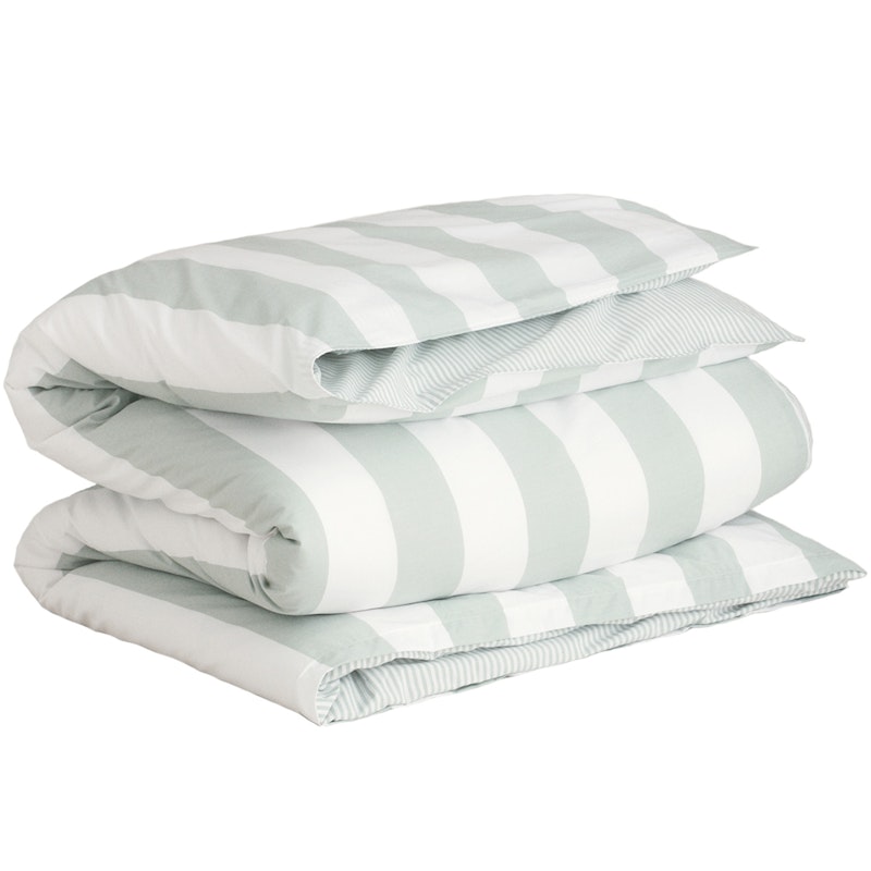 Percale Stripe Dynebetræk 220x220 cm, Clay Green