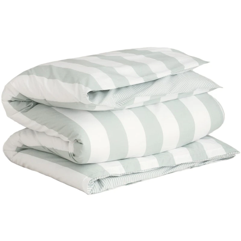 Percale Stripe Dynebetræk 150x210 cm, Clay Green