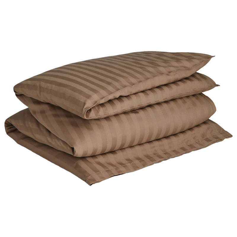 Sateen Stripes Dynebetræk 220x220 cm, Taupe Beige