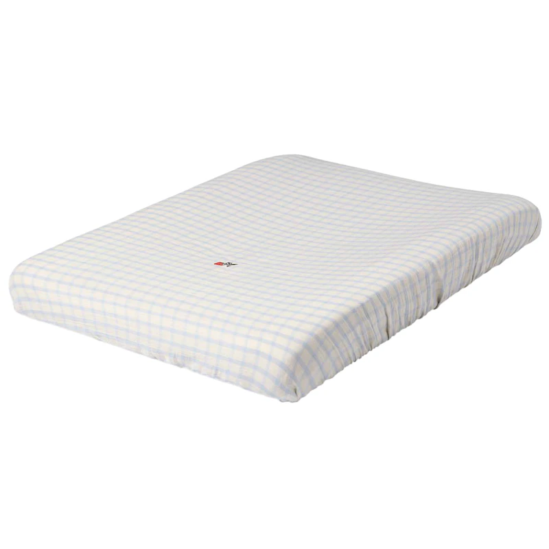 Gingham Sky Blue Muslin Puslepudebetræk, 50x70 cm