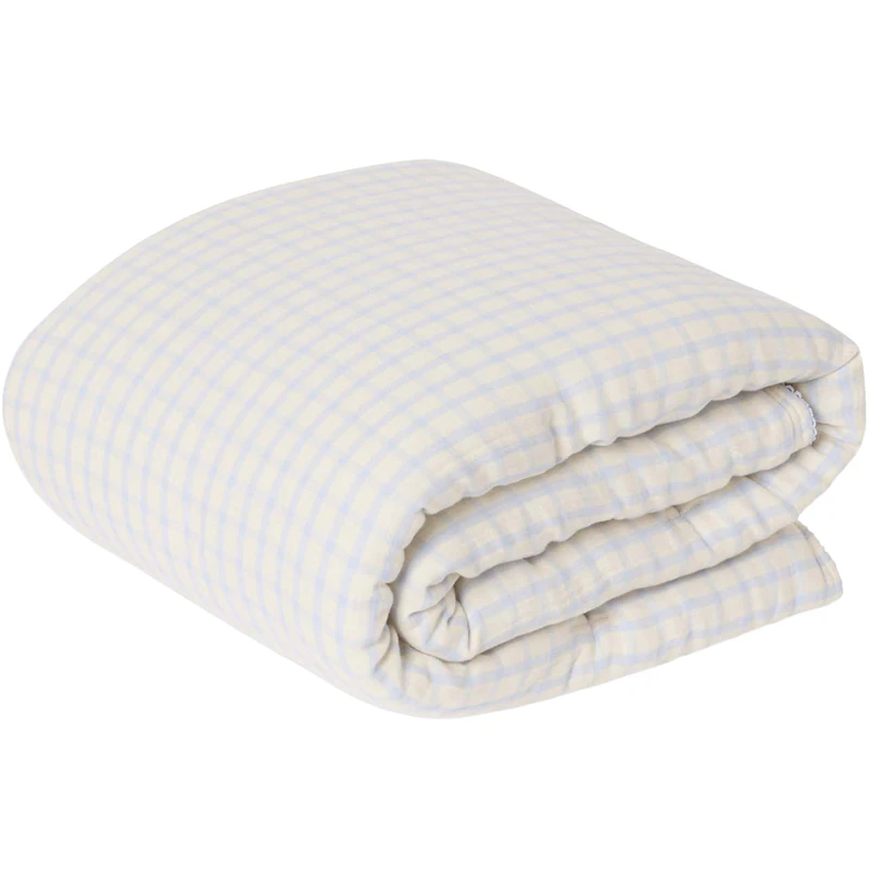 Gingham Sky Blue Muslin Vattæppe, 100x140 cm