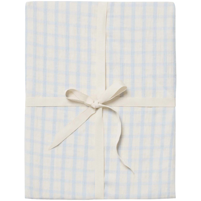 Gingham Sky Blue Muslin Fitted Sheet Double, 160x200 cm
