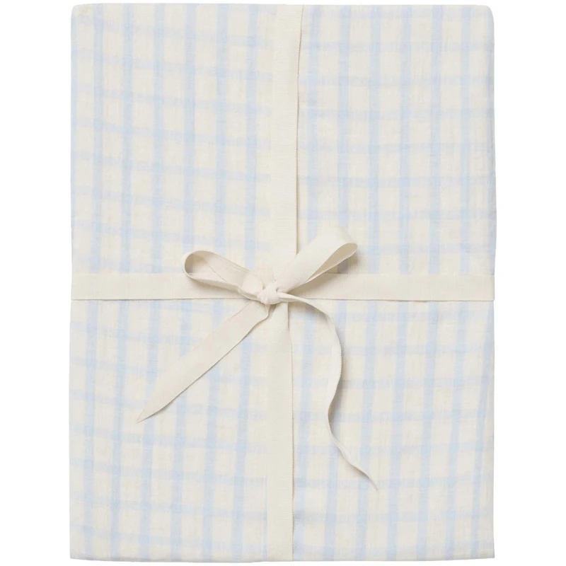 Gingham Sky Blue Muslin Fitted Sheet Double, 180x200 cm