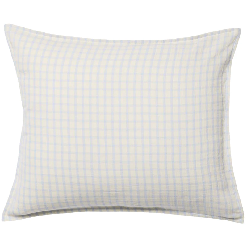 Gingham Sky Blue Muslin Pillowcase, 50x70 cm