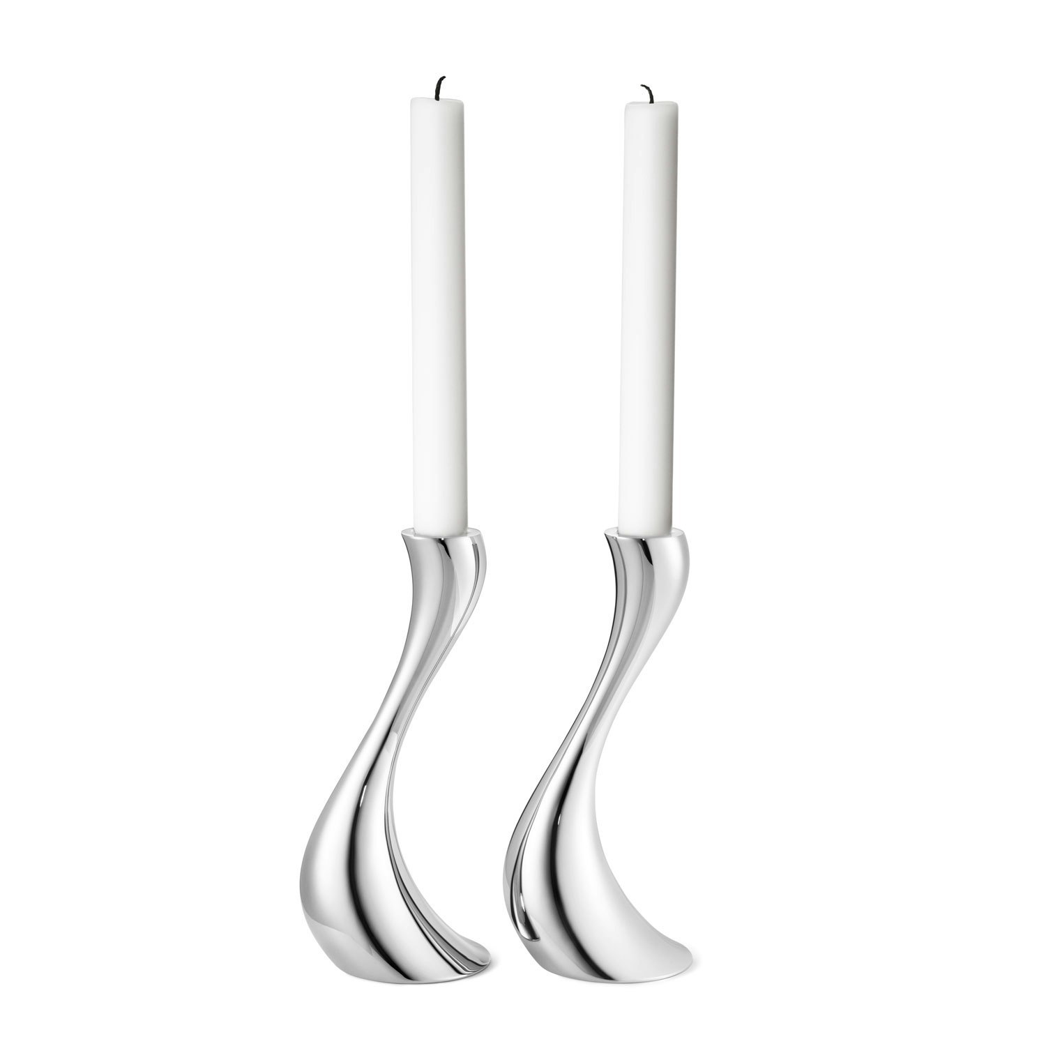 Georg Jensen Cobra Candle Holders 2 Pcs Candles Included - Lysestager Rustfrit St&aring;l Silver - 10009507