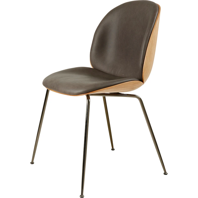 Beetle 3D Veneer Stol Eg/Krom, Soft Leather Grey
