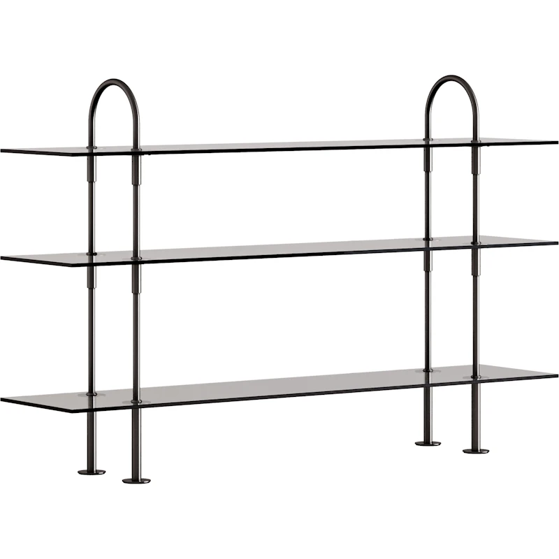 Keen Hyldesystem Med 3 Hylder 160 cm, Sort Messing / Tonet Glas