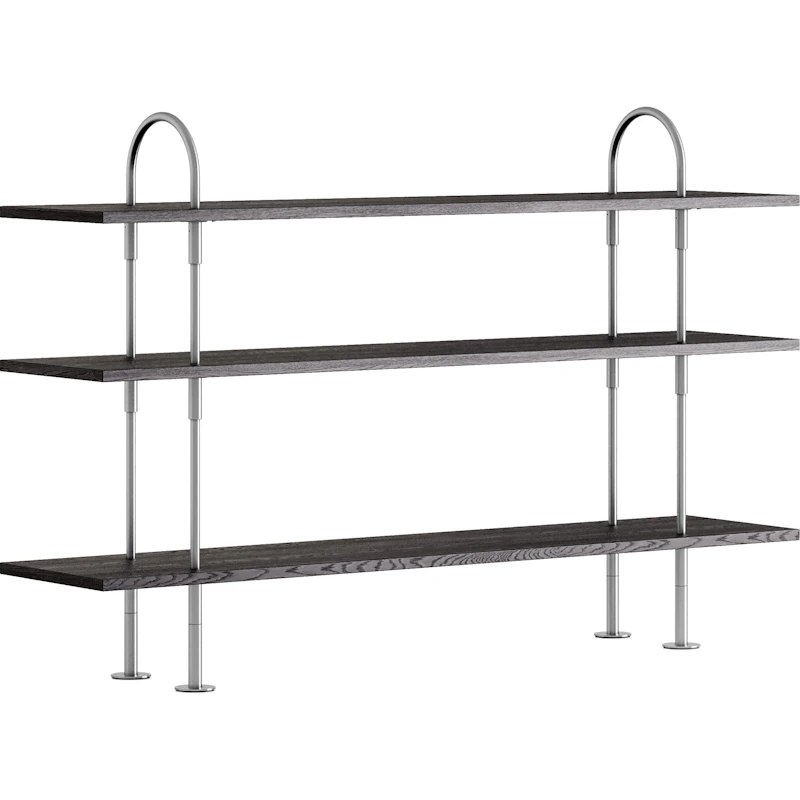 Keen Hyldesystem Med 3 Hylder 160 cm, Satinpoleret Rustfrit stål / Sortbrun bejdset Ask