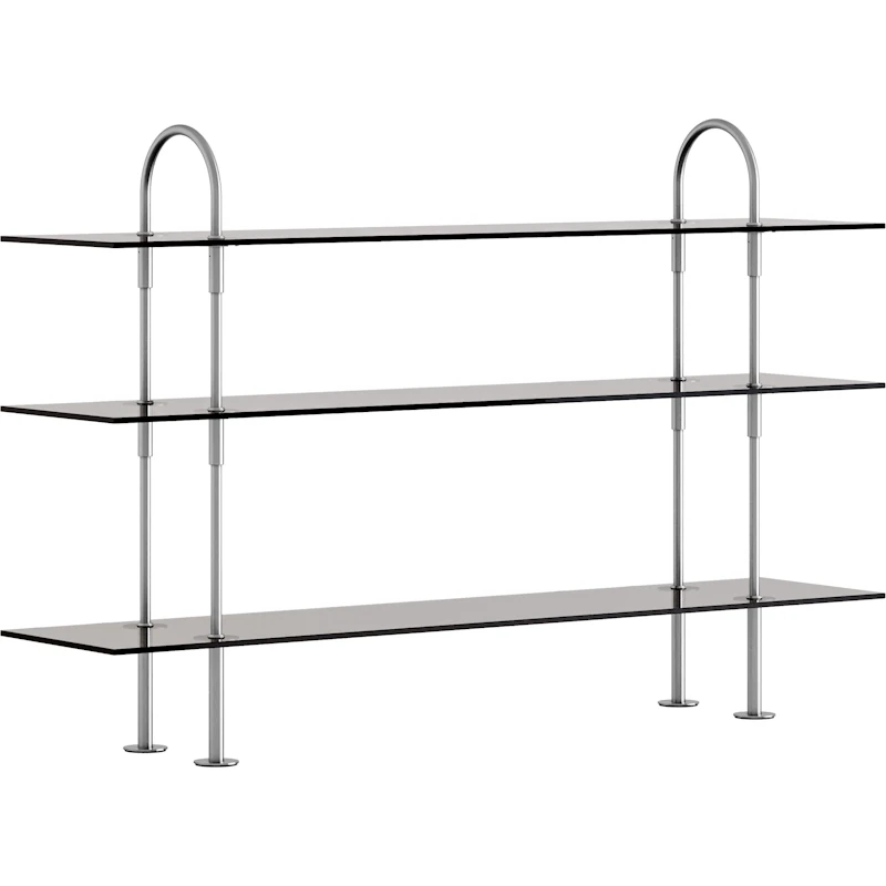 Keen Hyldesystem Med 3 Hylder 160 cm, Satinpoleret Rustfrit stål / Tonet Glas