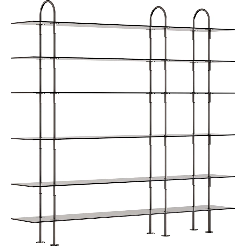 Keen Hyldesystem Med 6 Hylder 208 cm, Sort Messing / Tonet Glas