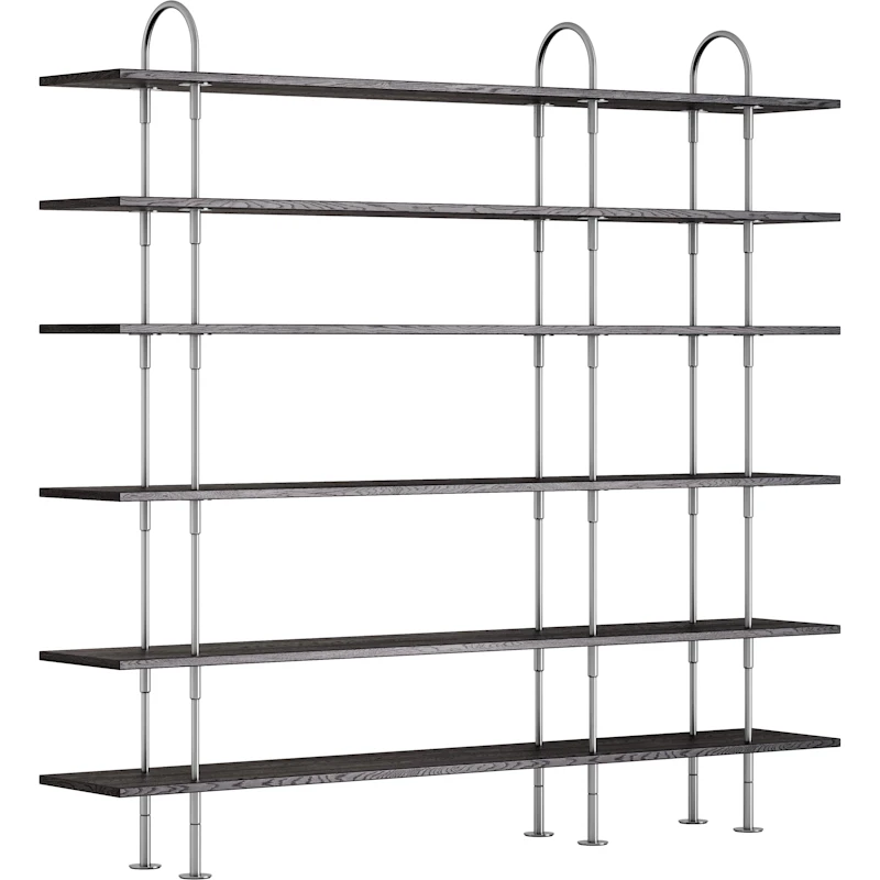 Keen Hyldesystem Med 6 Hylder 208 cm, Satinpoleret Rustfrit stål / Sortbrun bejdset Ask