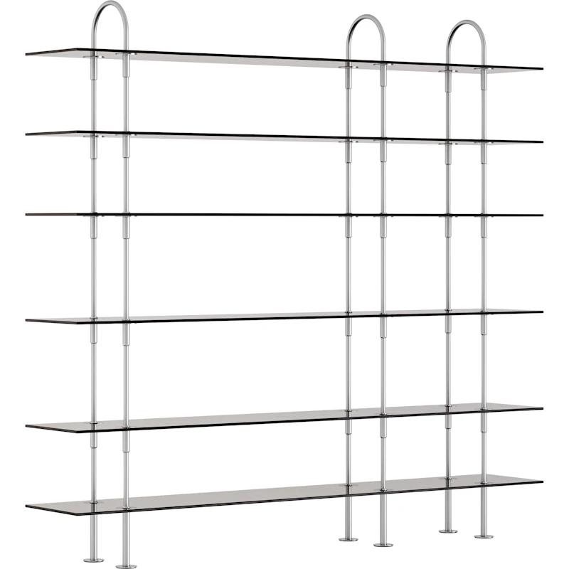 Keen Hyldesystem Med 6 Hylder 208 cm, Satinpoleret Rustfrit stål / Tonet Glas