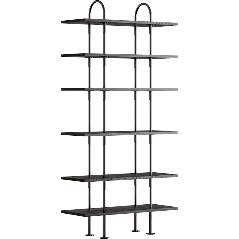 Keen Hyldesystem Med 6 Hylder 96 cm, Sort Messing / Sortbrun bejdset Ask