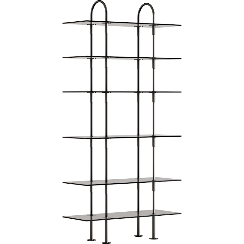 Keen Hyldesystem Med 6 Hylder 96 cm, Sort Messing / Tonet Glas