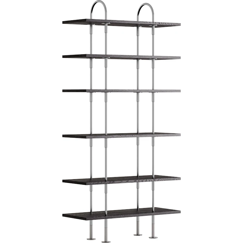 Keen Hyldesystem Med 6 Hylder 96 cm, Satinpoleret Rustfrit stål / Sortbrun bejdset Ask