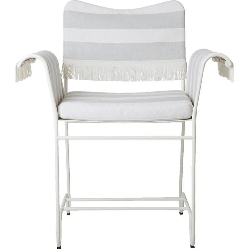 Tropique Spisebordsstol med Frynse, Classic White Semi Matt / Leslie Stripe 20