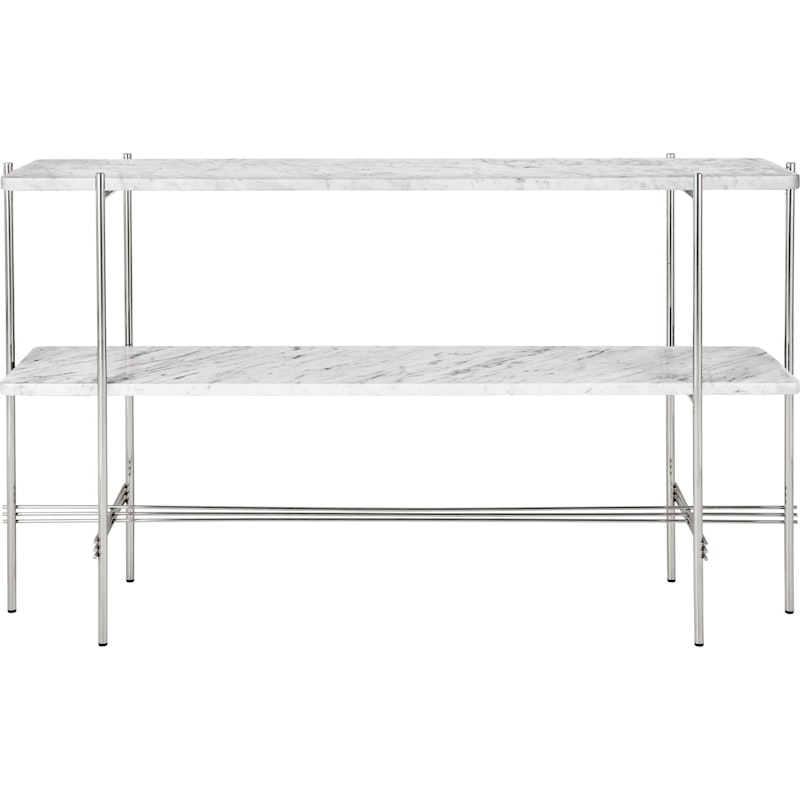 TS Console Sidebord 120x30x72 cm, Poleret Stål / Hvidt Carrara marmor