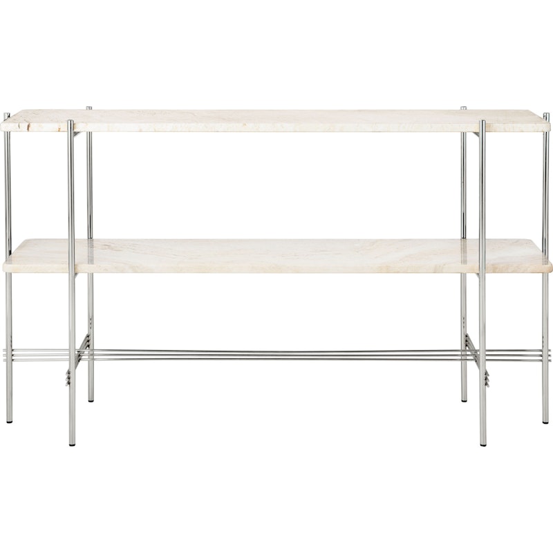 TS Console Sidebord 120x30x72 cm, Poleret Stål / Neutral hvid Travertin