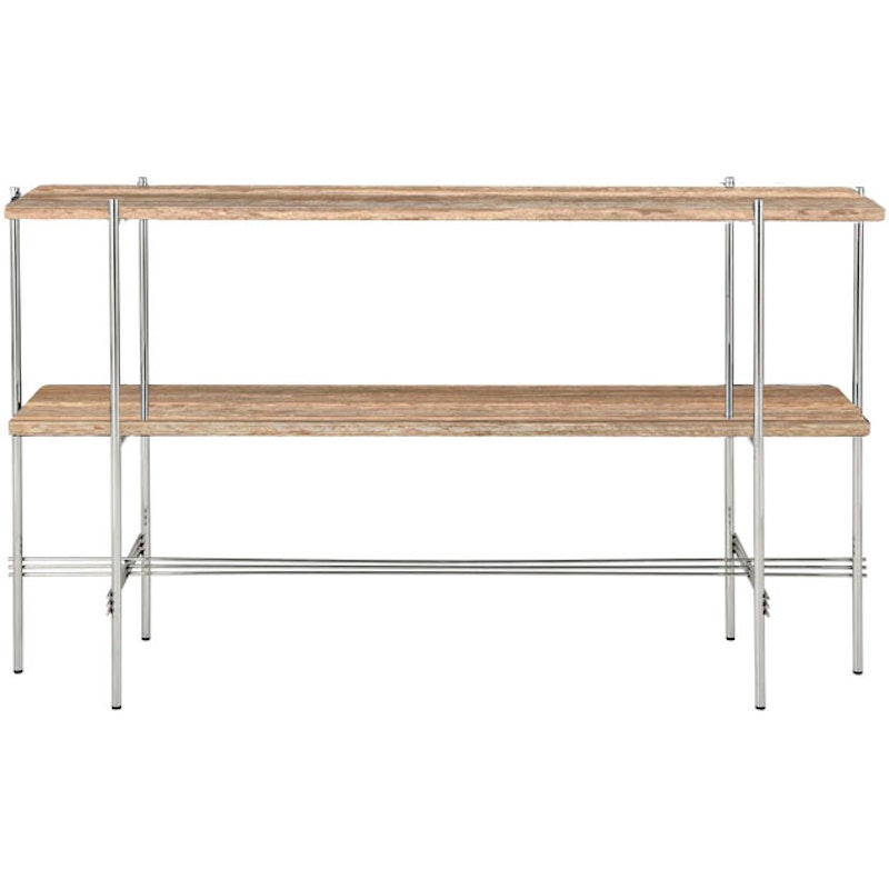 TS Console Sidebord 120x30x72 cm, Poleret Stål / Varm brungrå Travertin