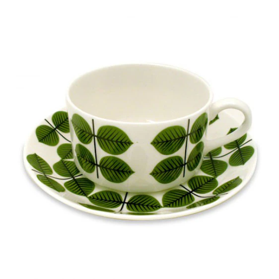 Gustavsberg Bers&aring; Kaffekop Og Underkop Lige - Kaffekopper Benporcel&aelig;n Gr&oslash;n - 423340