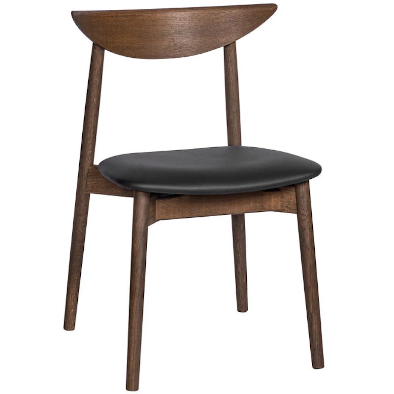 Symphony Spisebordsstol, Black Leather Sæde, Mørkolieret Egetræ
