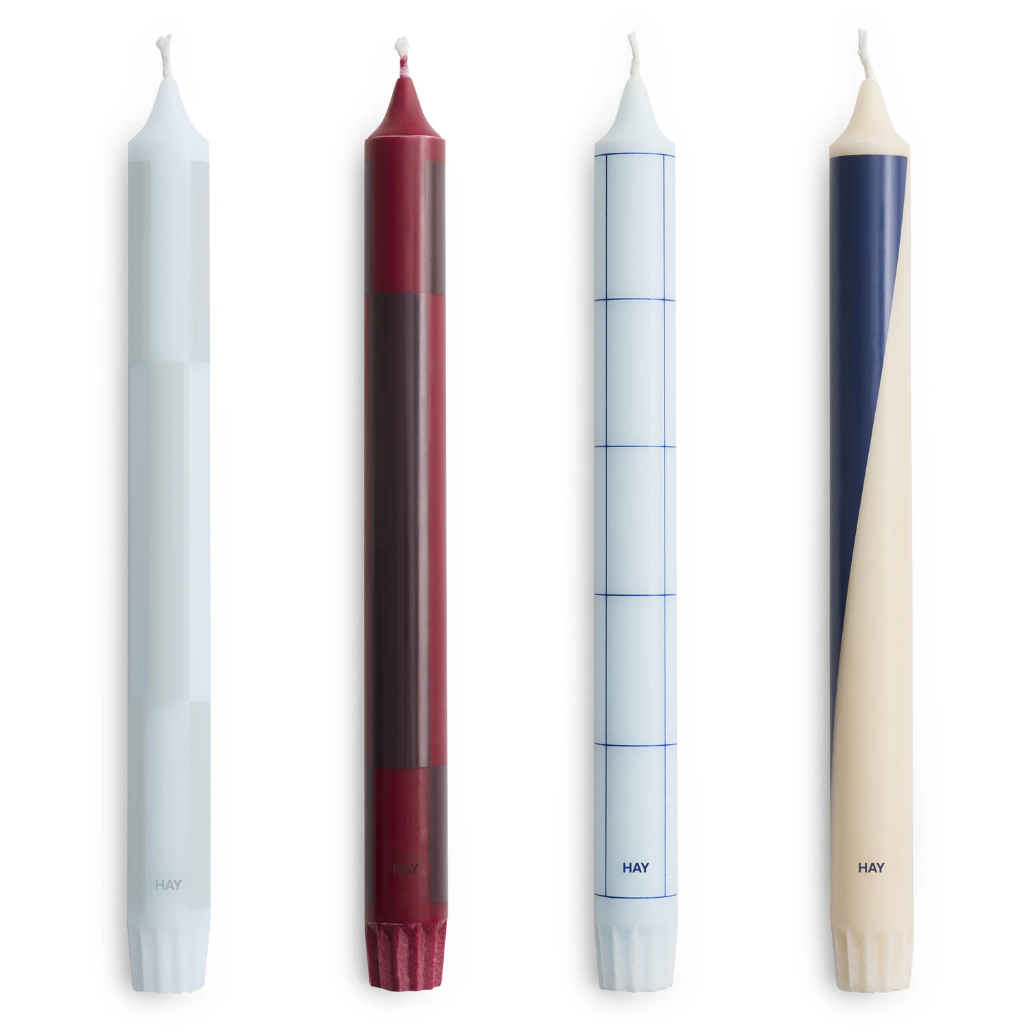 Hay Pattern lys 4-pak / Bordeaux - Lys Stearin Bl&aring; - AB361-F429