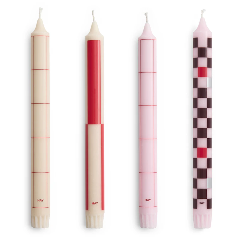 Pattern Stearinlys 4-pak, Røde / Bordeaux